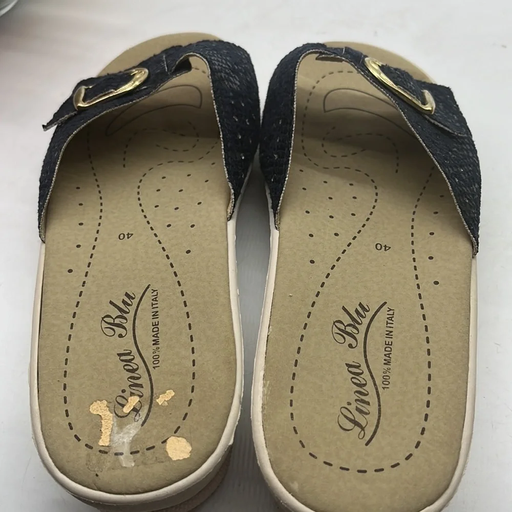 Linea Blu Made in Italy slip on blue slides Sz 40. MCS0719D